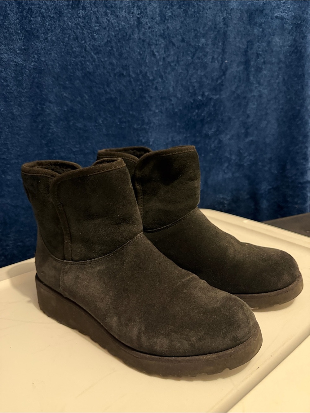 UGG Black Suede Shearling Lined Ankle Boots - Picture 2 of 4